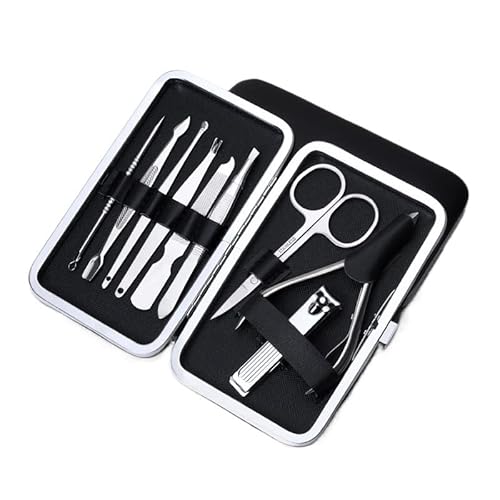 OPKDE Nagelknipser-Set, 7/18-teilig, Schwarz, Edelstahl, Nagelschneider, scharfe Pediküre-Schere, Maniküre-Werkzeug-Set (9-teilig)