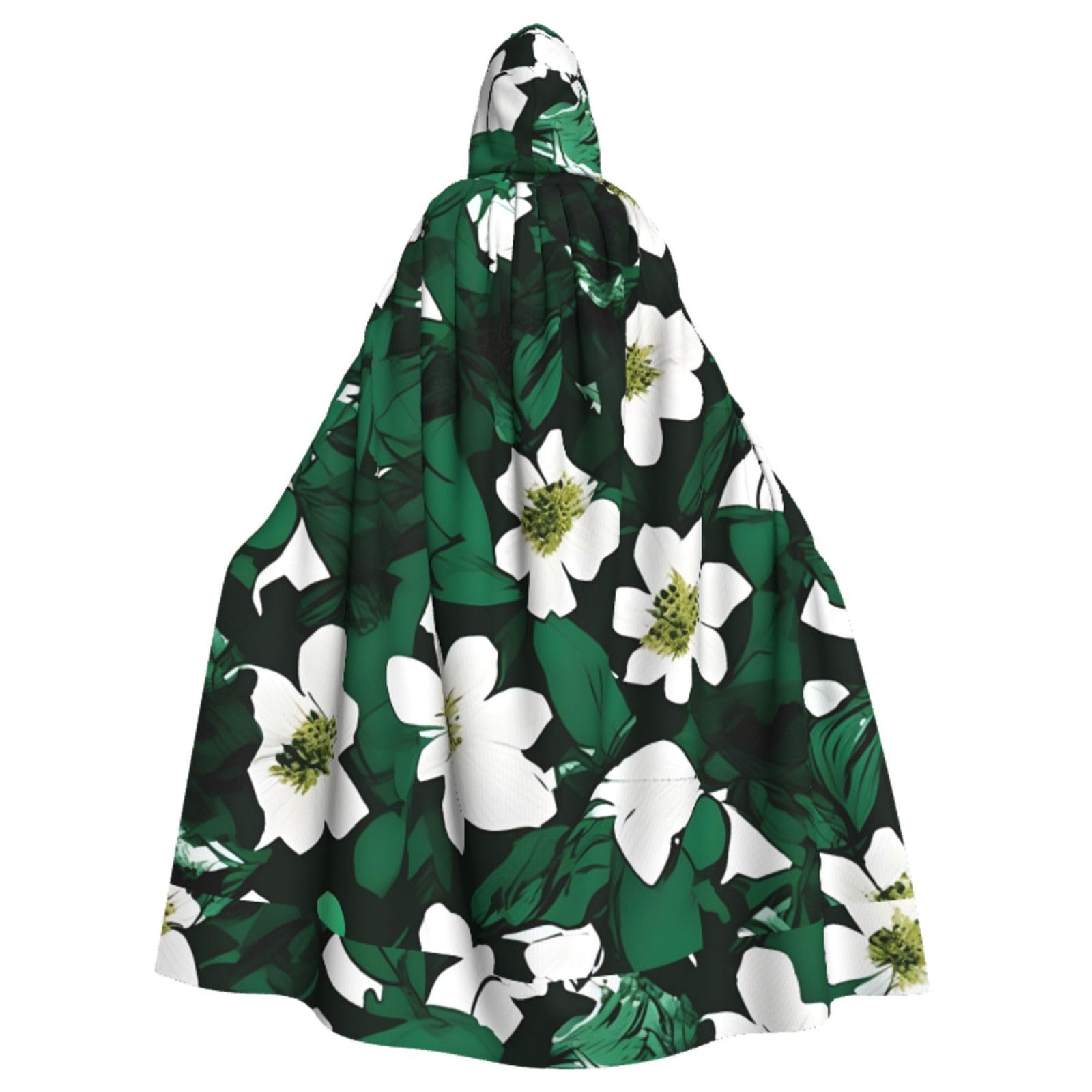 WURTON Hunter Green Floral Petals Pattern Print Hooded Cloak Halloween Cloak Festive Needs Cosplay Maskerade Mottopartys 185 cm