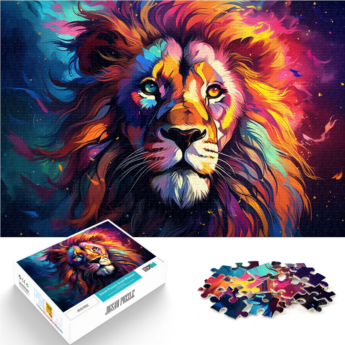 Puzzle, farbenfrohes psychedelisches Löwentier, 1000 Teile, Holzpuzzle, jedes Teil ist einzigartig – anspruchsvolles, unterhaltsames Familienspiel, 1000 Teile (50 x 75 cm)