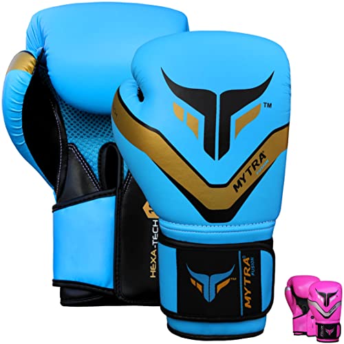 Mytra Fusion Boxhandschuhe 10oz 12oz 14oz 16oz MMA Boxhandschuhe für das Training Punching Sparring Muay Thai Kickboxen Herren Damen (Hexa Blue, 14-oz)