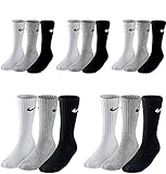 Nike 15 Paar Herren Damen Socken Set Tennissocken Sportsocken Laufsocken Paket Bundle SX4508 Weiß Schwarz Grau, Sockengröße:46-50, Farbe:weiß grau schwarz