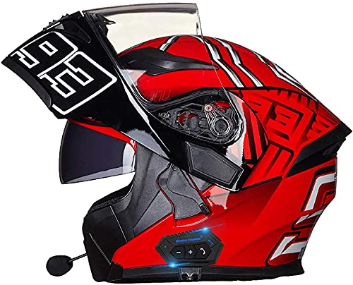 Bluetooth Motorradhelm Integralhelm Erwachsene,Klapphelm Motorradhelm ECE-Zertifiziert,Integrierter Motorradhelme Mit Doppelvisier,Für Frauen Männer Erwachsene Klapphelme (Color : H, Größe : XL)