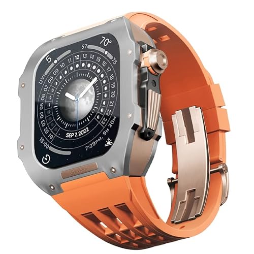 TONECY Gummiarmband, Lünette, Titanlegierung, für iWatch Watch 7/8, Apple Mod Watch, Zubehör, Ersatz-Edelstahlgehäuse für Apple Serie 45 mm (Farbe: Orange 6, Größe: 45 mm)