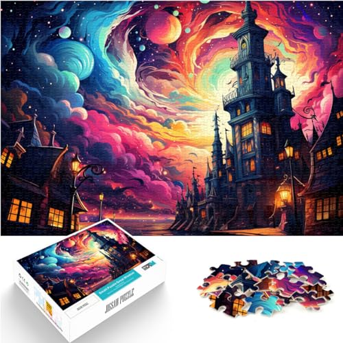 Puzzles für farbenfrohe, psychedelische Kathedralentürme, Puzzles für Erwachsene, 1000 Teile, Holzpuzzles, Puzzeln als Geschenk, schwierige, schwere Puzzles (50 x 75 cm)