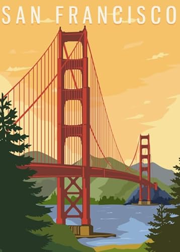 Hfmquisutron Jigsaw Puzzle 1000 Teile San Francisco Bridge Travel Poster Holz Buntes Geschicklichkeitsspiel Für Die Ganze Familie Rg69Sm