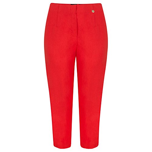 Robell Style MARIE07 – Bequeme, Bengaline Stretch Capri-Hose, Gerade geschnittenes Bein mit Schlitz Farbe Rot Größe 46