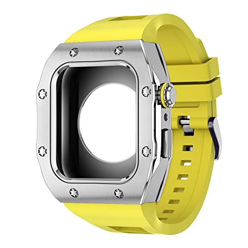 TONECY Metallgehäuse, Silikonband für Apple Watch Serie 8, 7, 45 mm, DIY-Modifikations-Mod-Kit für iWatch 6, 5, 4, SE, 44 mm, Gummiarmband (Farbe: Medium, Größe: 44 mm für 6/5/4/SE)