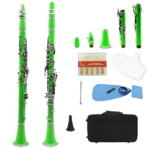 17 Tasten Klarinette Bb B Flache Professionelle Holzblasinstrument ABS Harz Rohr Klarinette Mit Box Musik Instrument Anfänger klarinetten (Color : Green)