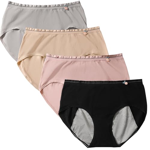 4pcs PeriodenunterschwäSche Starke Blutung, Reine Baumwolle Inkontinenz Slip, Auslaufsichere Unterhosen Damen, Inkontinenz Schutzhosenunt, ErwäSche