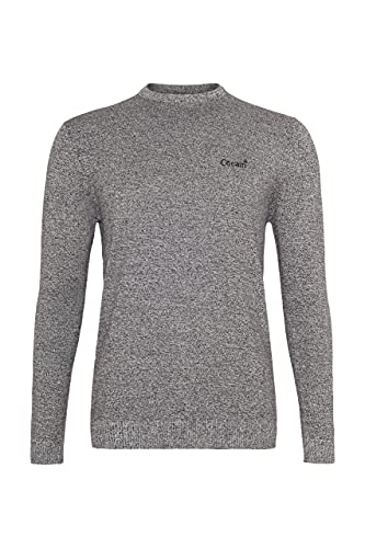 Herren Marken Strickpullover grau meliert Gr. L klassisch Feinstrick Strickpullover Premium Baumwolle schick im Büro cool in der Freizeit langärmlig mit Rundhalsausschnitt