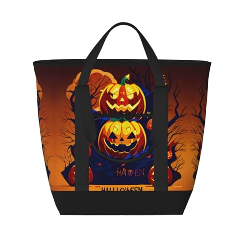 YQxwJL Isolierte Kühltasche mit Halloween-Kürbis-Aufdruck, große Kapazität, Einkaufstasche, Reisen, Strand, wiederverwendbare Einkaufstasche für Erwachsene, Schwarz, Einheitsgröße