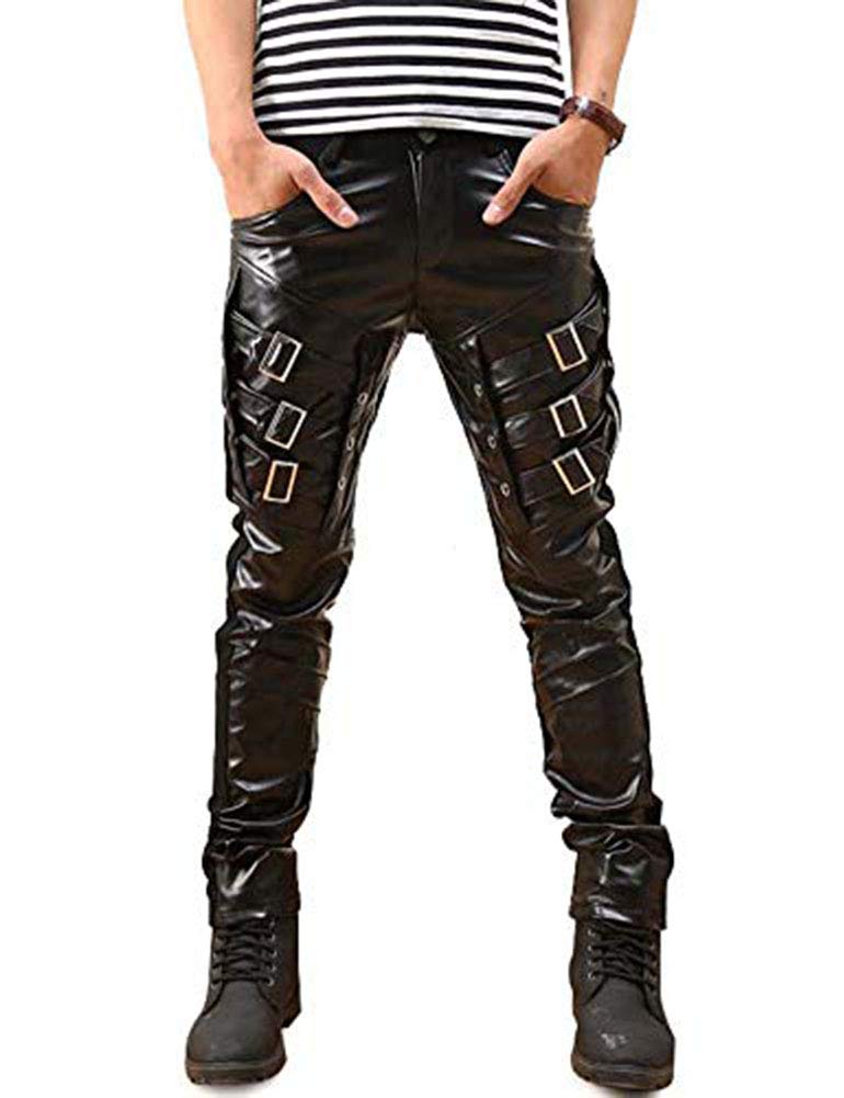 Idopy Herren Hip Hop Biker Schwarz Faux Leder Hosen Hosen (Schwarz 2, W34 (Taille 88cm))