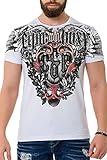 Cipo & Baxx Herren T-Shirt Print Strasssteine Kurzarm CT728 Weiß L