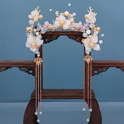 Haargabel, Braut-Haarnadeln, Hanfu-Haarstäbchen, chinesisches Hanfu-Haar-Accessoire-Set, lange Quaste, Vintage-Haarnadeln, Blume, handgefertigte Haarstäbchen for Frauen, Stil 8, Kopfschmuck (Farbe: B)