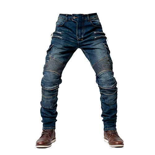 YOUCAI Herren Damen Motorradhose mit Protektoren Schutzauskleidung Motorradjeans Denim Motorrad Hose,XXL,Blau