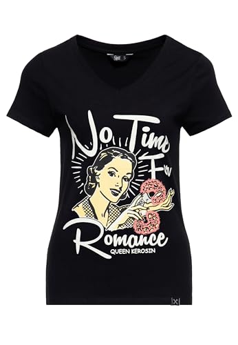 Queen Kerosin Damen Kurzarmshirt | Printshirt | T-Shirt | 50S | Rockabella | Vintage | Comic Art | Cartoon | Retro No Time for Romance