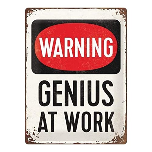 Nostalgic-Art 23229 Retro Blechschild Achtung – Genius at Work, Warnschild als Geschenk-Idee, aus Metall, Vintage-Design zur Dekoration, 30 x 40 cm