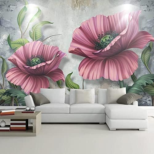 XLMING Rote Blüten Und Grüne Blätter 3D Tapete Home Dekoration Wohnzimmer Sofa Schlafzimmer Tv Hintergrund Wand-300cm×210cm