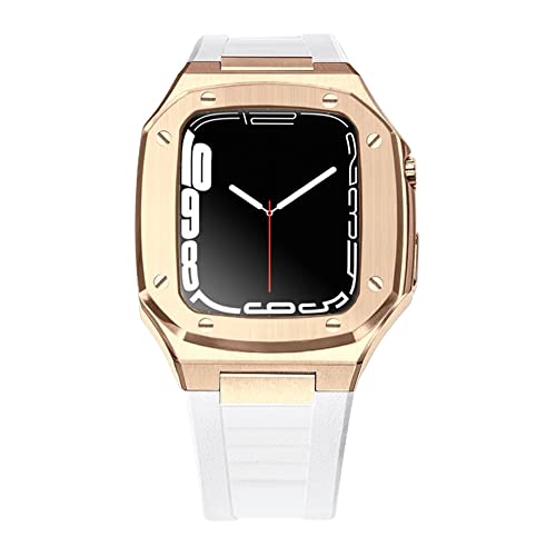 TONECY Luxuriöses Metallarmband und Gehäuse für Apple Watch, Mod-Kit 41 mm, 44 mm, 45 mm, Modifikationsset, Gummiset, iWatch Serie 8, 7, 6, SE, 5, 4 Correa (Farbe: Armeegrün, Größe: 44 mm)