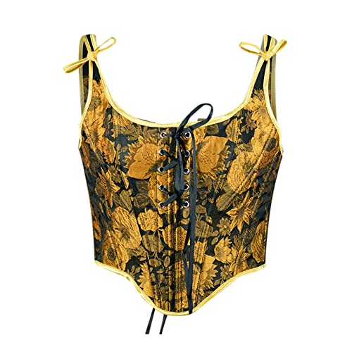 Korsett Damen Bauchweg Corset mit Schnürung Sexy Öse Spitze Blumendruck Unterbrust Vollbrust Oberteil Gräten Rückseite Gürtel Taillenformer Elegant Vintage Palast Stil Corsage Überbrus Shaperwear