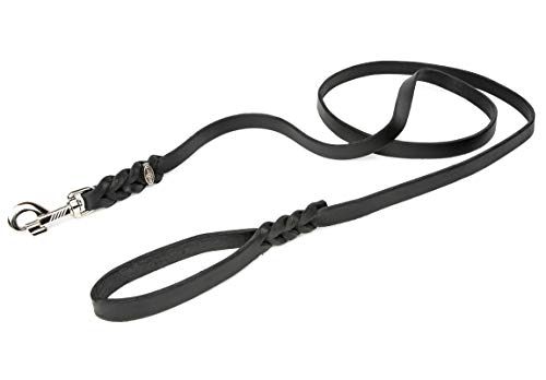 CopcoPet - Fettlederleine 3 m x 12 mm, Schwarz, Hunde-Leine aus Leder mit verchromtem Karabiner, geflochtene Hunde-Führleine Leder