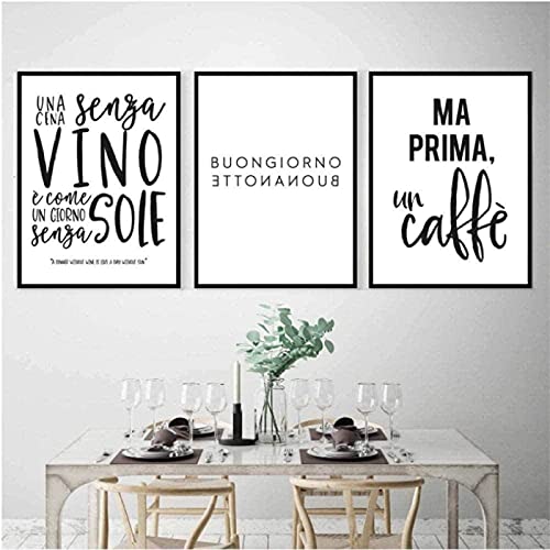 Wand Bilder Italienische Zitate Kunstdrucke KüChe Wand Bilder Bilder Schwarz Weiß Bild Cafe Restaurant Leinwand Poster Schlafzimmer Wohnkultur Rahmenlos 40×50cm×3pcs