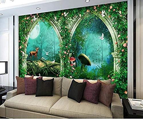 XLMING Schöner Fantasiebogen Märchenhafter Waldgarten Kinderzimmer 3D Tapeten Home Esszimmer Sofa Schlafzimmer Wohnzimmer TV Hintergrund-350cm×256cm