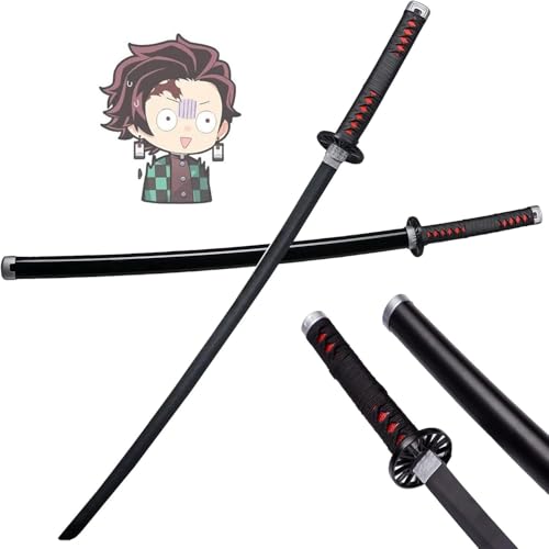 MAUXpIAO 104 cm Tanjiro Katana, Kamado Tanjirou Demon Slayer Katana Anime Cosplay Samurai Swords, Tanjiro Katana, Bamboo Blade Prop Weapon Decoration Collectible, 1 Piece (Colour: Bare Knife) schwerte