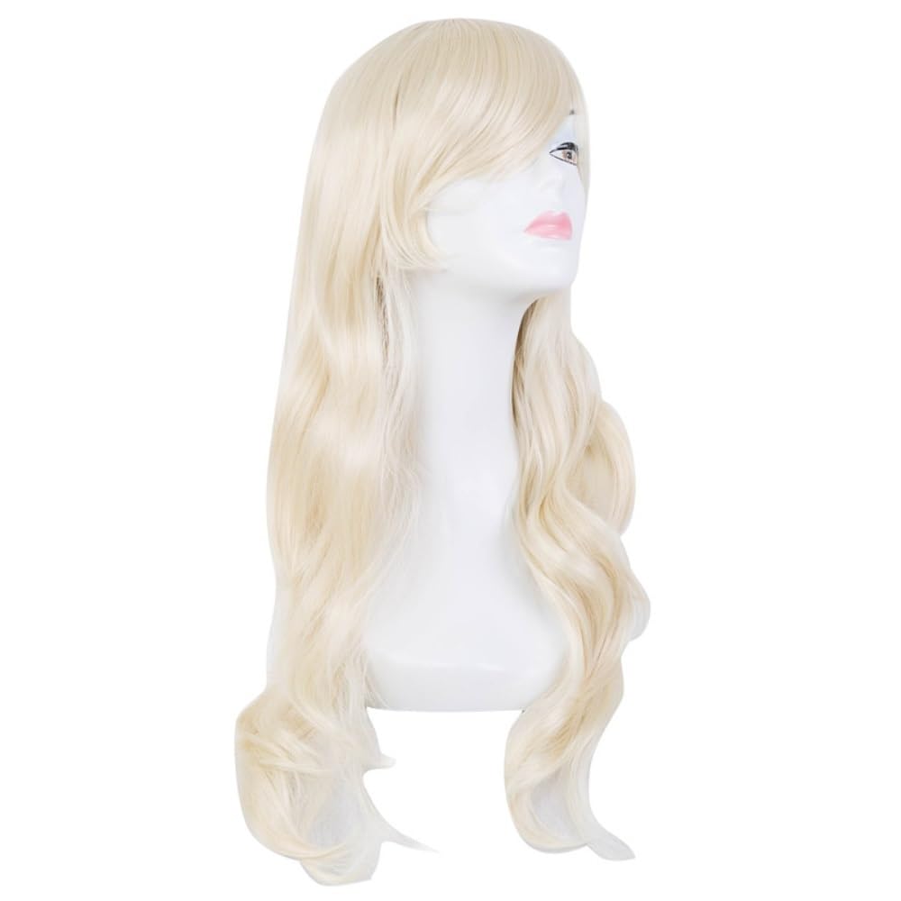 Cosplay Anime Synthetik Perücke, Synthetisches hitzebeständiges langes gewelltes blaues Frauenhaarkostüm Karneval Halloween Masque Party Salon Haarteil(Blonde)