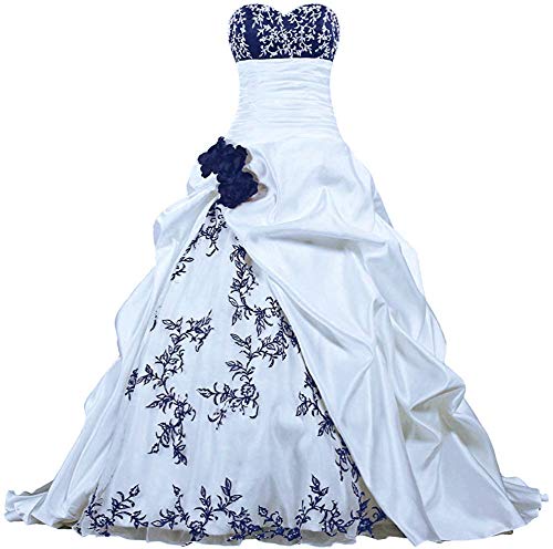 Zorayi Damen Elegante Kapelle Zug Prinzessin Ballkleid Brautkleid Hochzeitskleider Weiß & Marineblau Größe 52