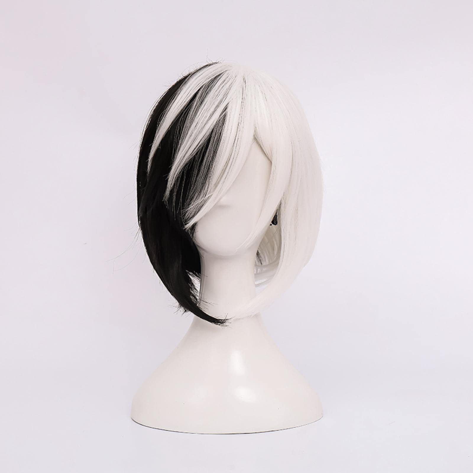 LINLINCD-Wig Anime Cosplay Anime-Rollenspiel for Bungo Stray Dogs Kyuusaku Yumeno Half Black and White Short Heat Resistance Synthetic Hair Cosplay Perücken