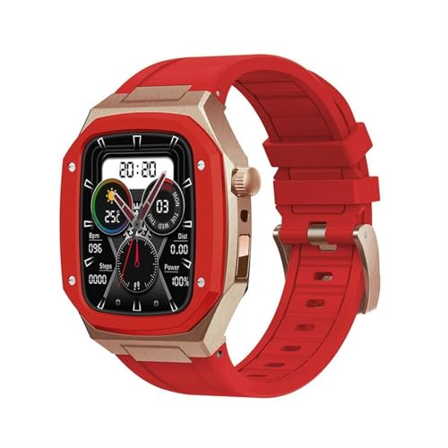 TONECY Uhrengehäuse aus Legierung für iWatch Serie SE, Abdeckung für Apple Watch 7, 6, 5, 4, 44/45 mm, luxuriöses Metall, Gummi, Edelstahl-Uhrenzubehör (Farbe: Rot rg, Größe: 44 mm)