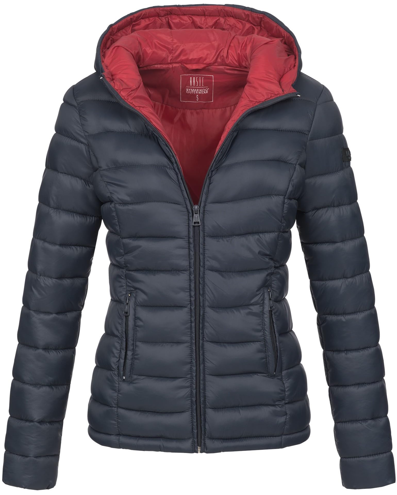 MARIKOO Damen Jacke Steppjacke Herbst Winter Übergangsjacke gesteppt B651 [B651-Luc-Navy-Gr.S]