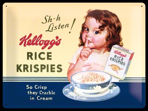 Nostalgic Art 23134 Kellogg's Sh-h Listen, Blechschild, 30 x 40 cm, Bunt