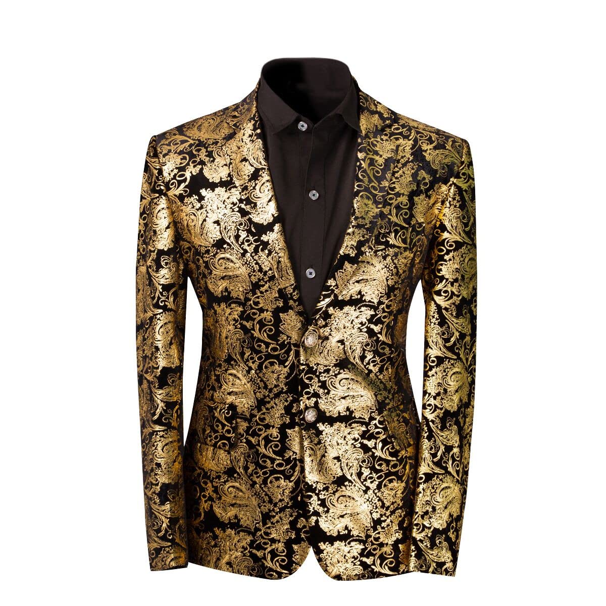 Allthemen Herren Pailletten Sakko Gold Glitzer Blazer Slim Fit Hochzeit Smoking Gold XL