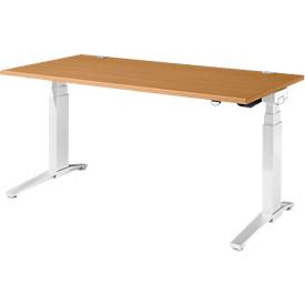 Schäfer Shop Genius Schreibtisch PLANOVA ERGOSTYLE, elektrisch höhenverstellbar, Rechteck, C-Fuß, B 1600 x T 800 x H 645-1305 mm, Buche/weiß