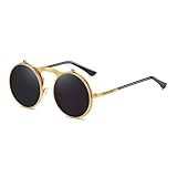 Belachick Sonnenbrille Herren Damen Unisex Runde Flip Trennbare Linse Steampunk Sonnenbrille Frauen Vintage Outdoor Brille Männer Sonnenbrille Schatten Goldgrau