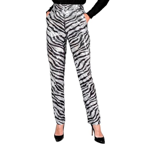 W WIDMANN MILANO Party Fashion - Party Fashion Paillettenhose für Damen, Disco Fever, Schlagermove, Damenhose, Animal Print