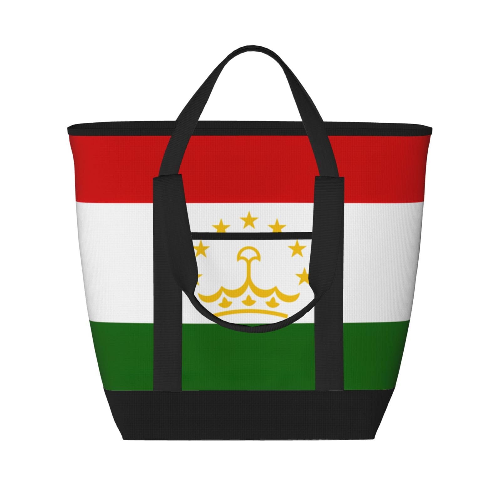 YQxwJL Isolierte Kühltasche mit Flagge von Tadschikistan, großes Fassungsvermögen, Einkaufstasche, Reisen, Strand, wiederverwendbare Einkaufstasche für Erwachsene, Schwarz, Einheitsgröße