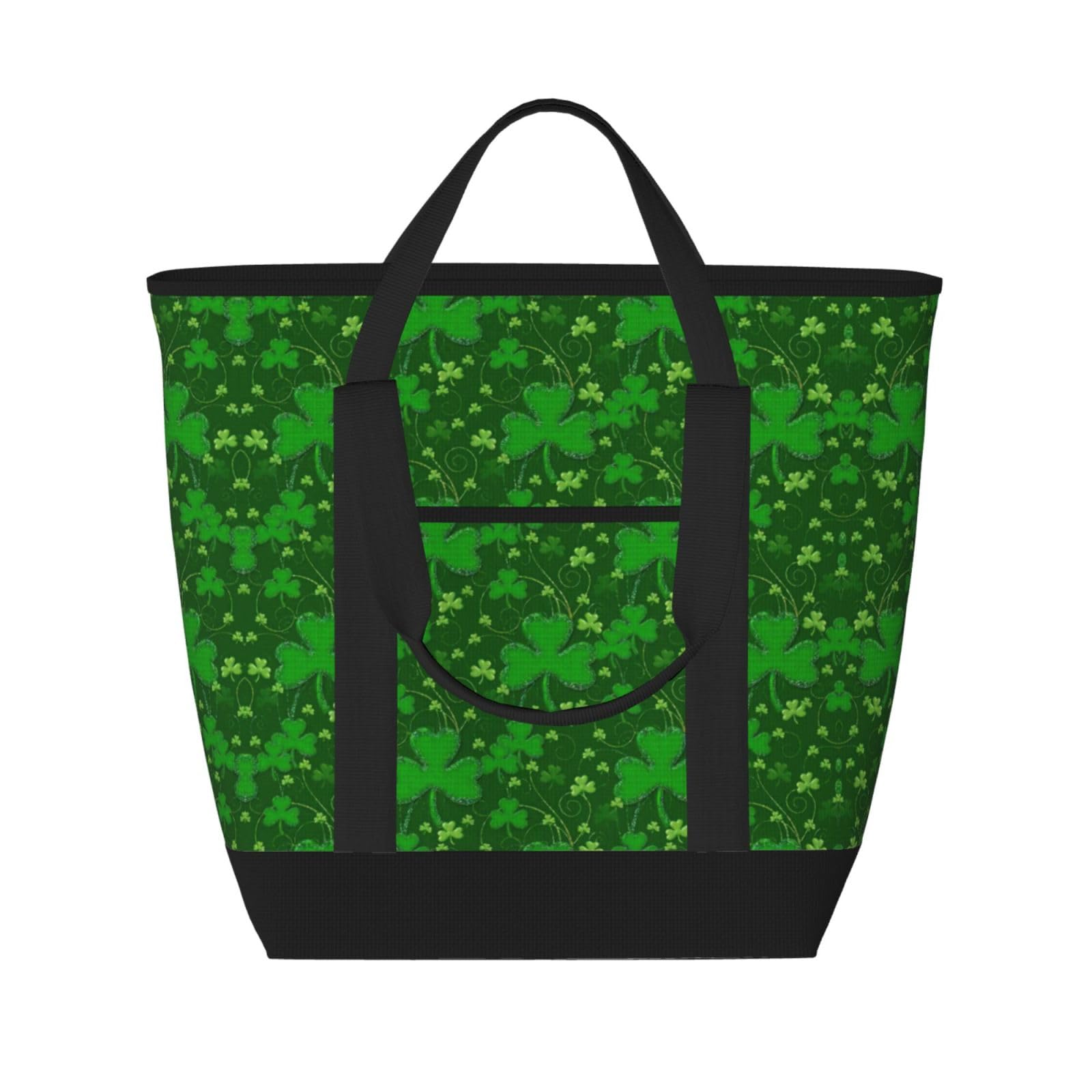 YQxwJL Background St. Patrick's Day Tragetasche mit Glitzer-Druck, großes Fassungsvermögen, isolierte Lunchtasche, wiederverwendbare Einkaufstasche mit Reißverschluss für Damen und Herren