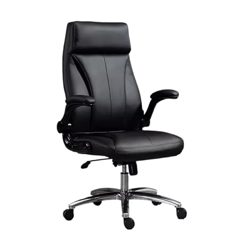 Bürostuhl Ergonomischer Schreibtischstuhl for Heimcomputer mit hoher Rückenlehne aus Leder mit gepolsterten, hochklappbaren Armlehnen, verstellbarer, drehbarer, rollender ergonomischer Stuhl, Chefsess