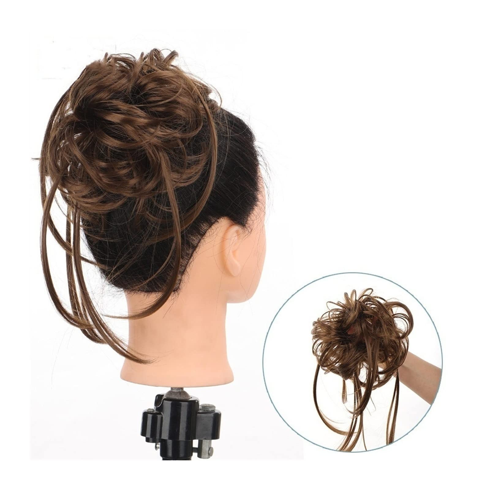 Bun Haarteile Scrunchie-Pferdeschwanz-Haarteile mit elastischem Haarband for Frauen und Mädchen, unordentliches Dutt-Haarteil, superlange, zerzauste Hochsteckfrisur, Haarknoten-Verlängerung, gewellt B