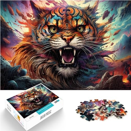 Puzzles zum Verschenken, Bunter Alien-Tiger, Puzzles für Erwachsene, 1000 Puzzle-Spielzeug, Holzpuzzle, Spielzeug, Denkspiel, 1000 Teile (50 x 75 cm)