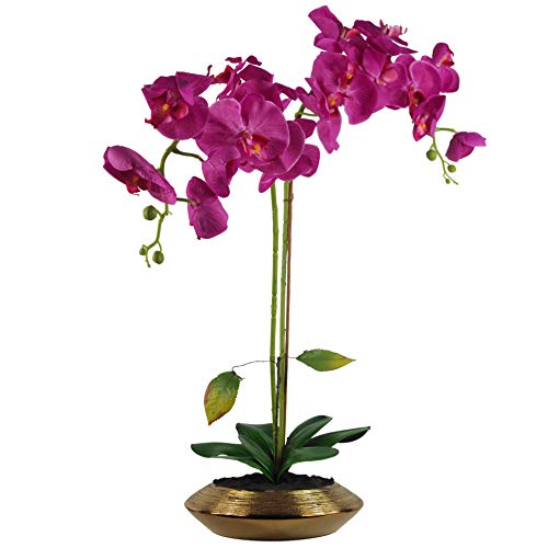 Leaf Künstliche Orchidee, 70 cm, Dunkelrosa mit goldfarbener Schale, Keramik-Übertopf, gemischte Materialien