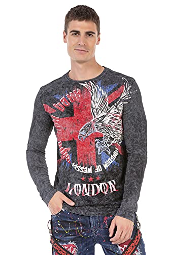 Cipo & Baxx Herren Longsleeve Langarmshirt Pullover Sweater Print Sweatshirt CL499 Schwarz XL