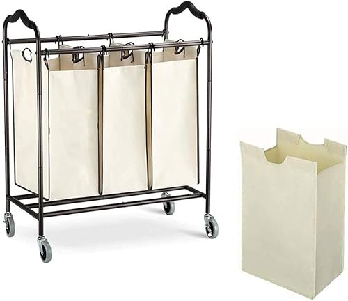 LASTRAN Küchenaufbewahrungswagen, Großer Abnehmbarer Trolley, 3-Taschen-Wäsche-Sortierwagen, Heavy Duty mit Abnehmbaren Stoffbeuteln