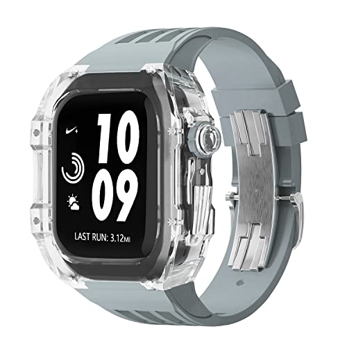 NEYENS Ersatz-Uhrenarmband aus Gummi mit transparenter Lünette, für Apple Watch, 44 mm, 45 mm, Urban Sportarmband, für iWatch-Serie S4, S6, SE, S7, 45 mm, Achat