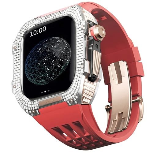 TONECY Mod Kit für Apple Watch Serie 8 7, 45 mm, Gehäuse aus Titanlegierung und Gummiband für iWatch 45 mm, Ersatz-Uhrenarmband, Zubehör