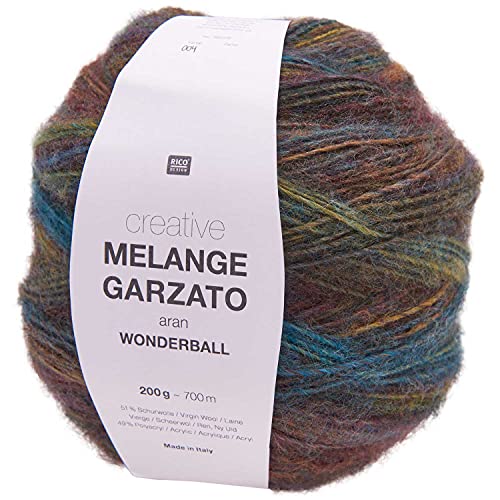 Rico Creative Melange Garzato Aran Wonderball Fabe 4, Farbverlaufswolle Nadelstärke 5 mm zum Stricken oder Häkeln, Wolle 200g Knäuel