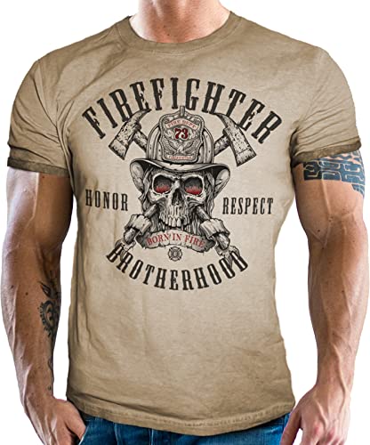 T-Shirt im Used Vintage Retro Look für Männer bei der Feuerwehr - Firefighter Brotherhood 4XL